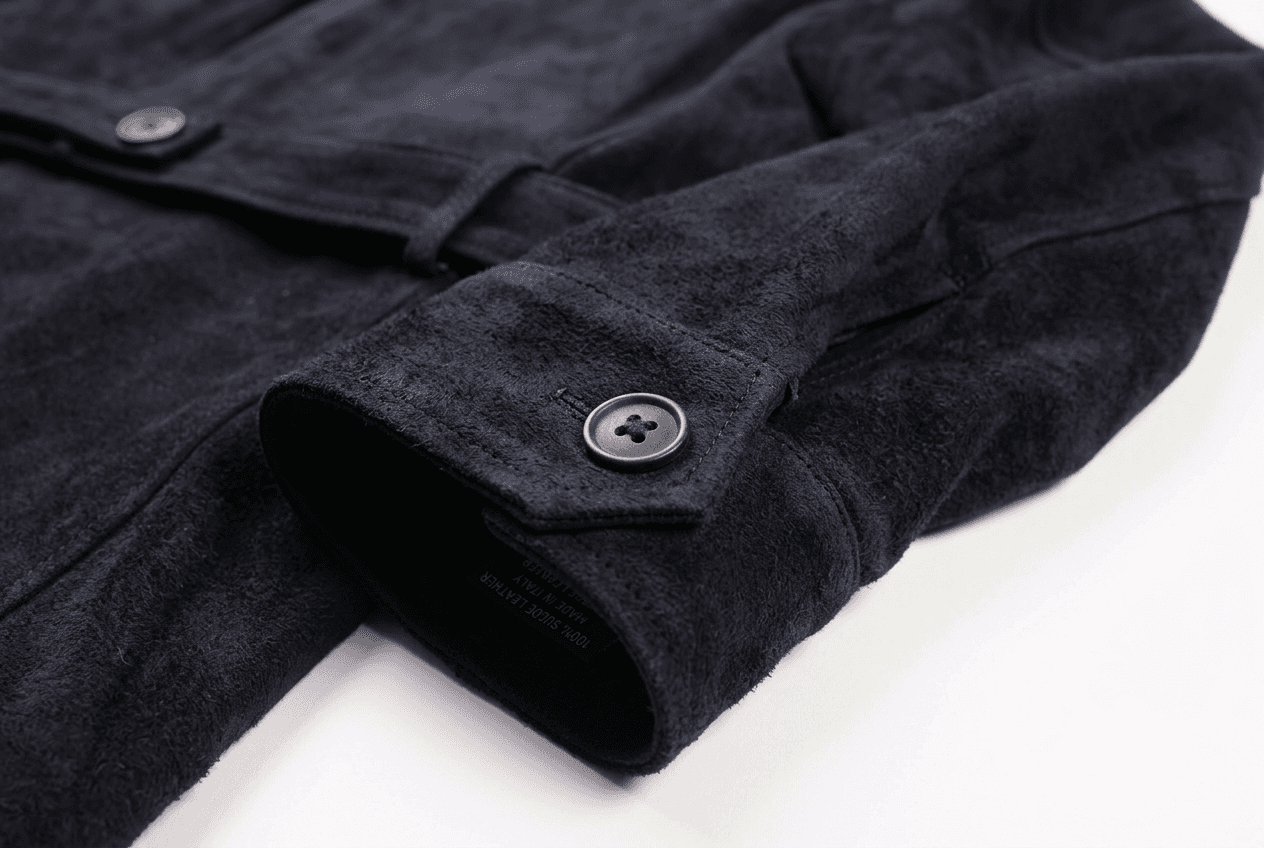 chamarra safari gamuza azul detalle